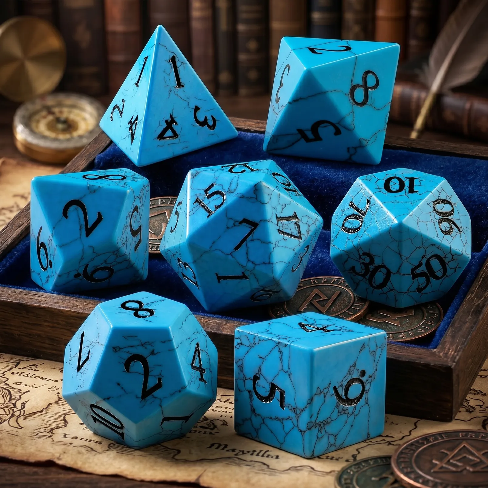 blue turquoise dnd dice set